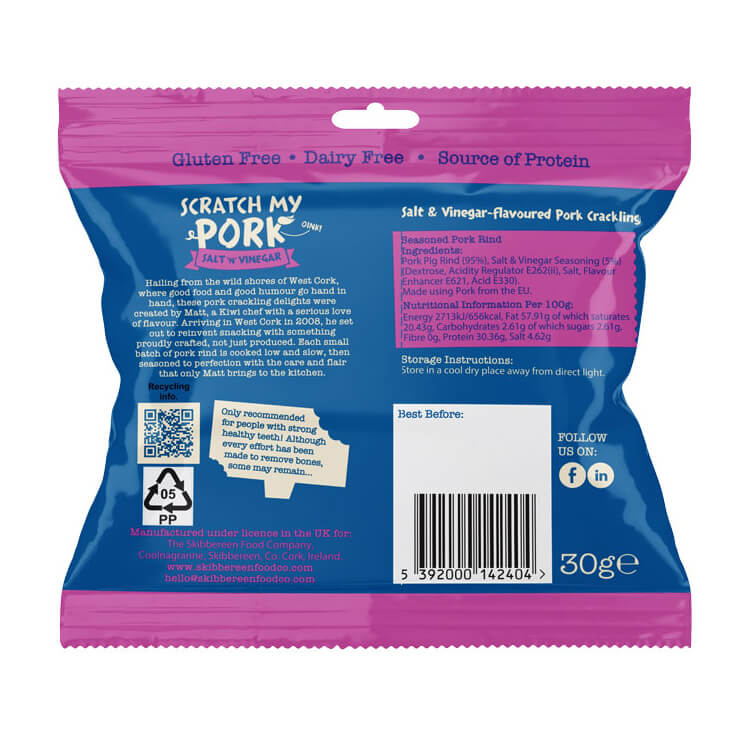 Scratch My Pork Salt & Vinegar x 12 (30g per pack) - Image 2